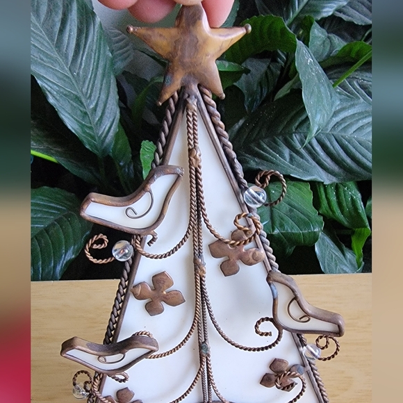 Vintage Stained Glass Metal Christmas Tree with Birds and Star - Picture 2 of 7